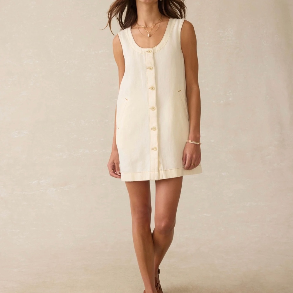 Faherty- Linen Denim Malibu Mini Dress - Whitecliff Wash- NWT -Size Extra Small